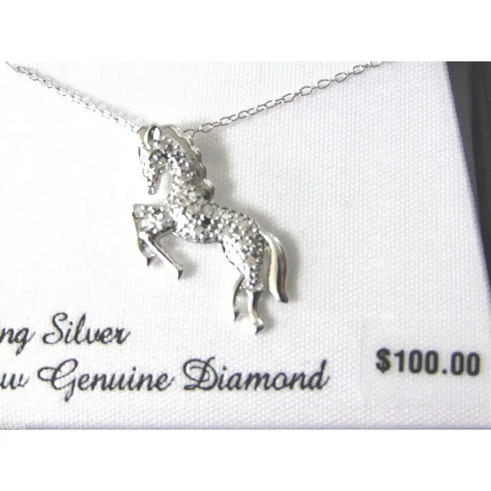 NEW 1/10cttw DIAMOND HORSE NECKLACE 18